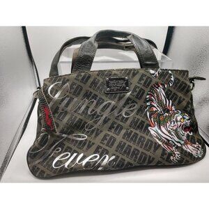 Ed Hardy Jungle Fever Canvas & Leather Handbag With Tiger Picturerint - 15x9x5